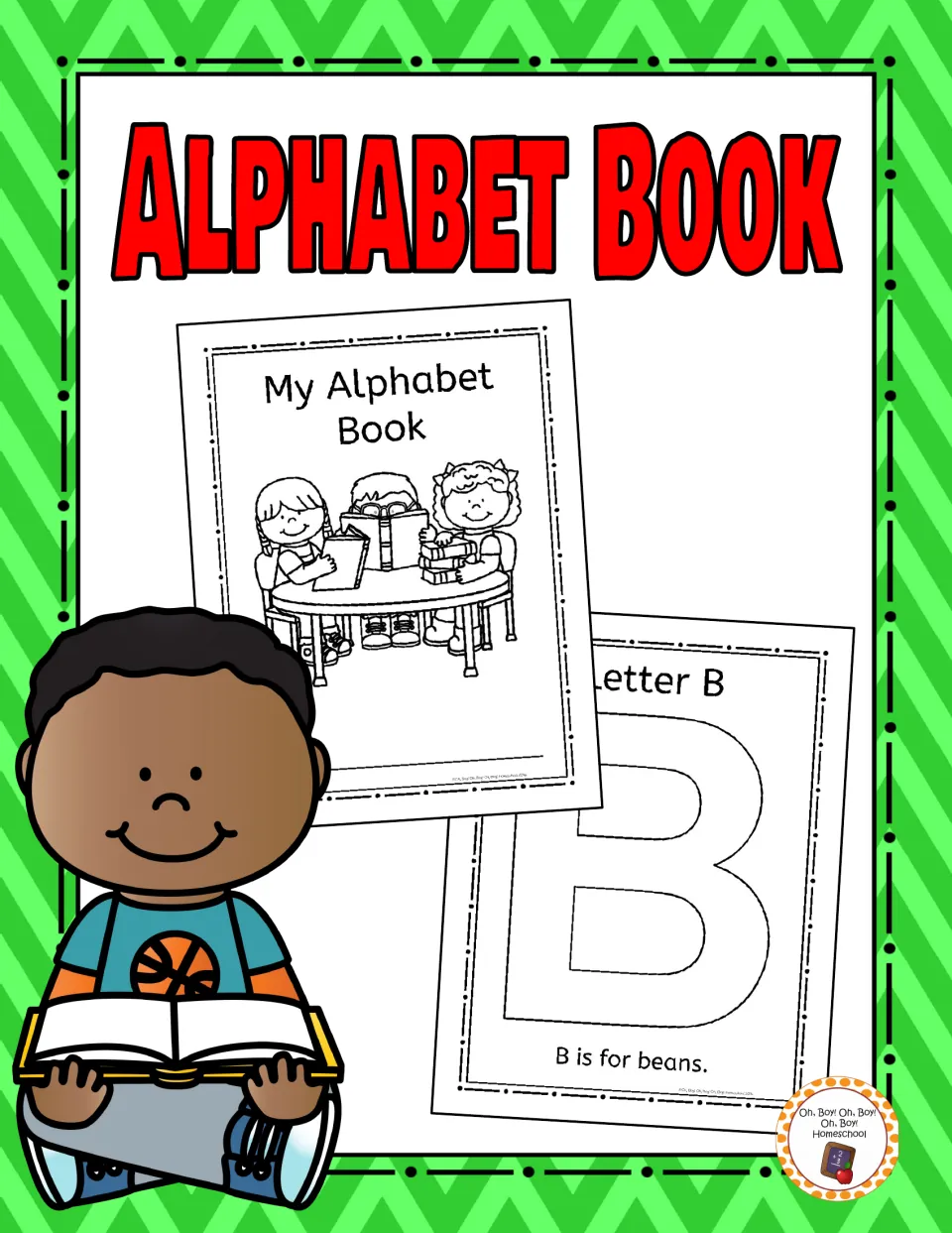 Cover of an alphabet letter-craft packet showing a sample coloring title page and a Letter B page reading B is for beans