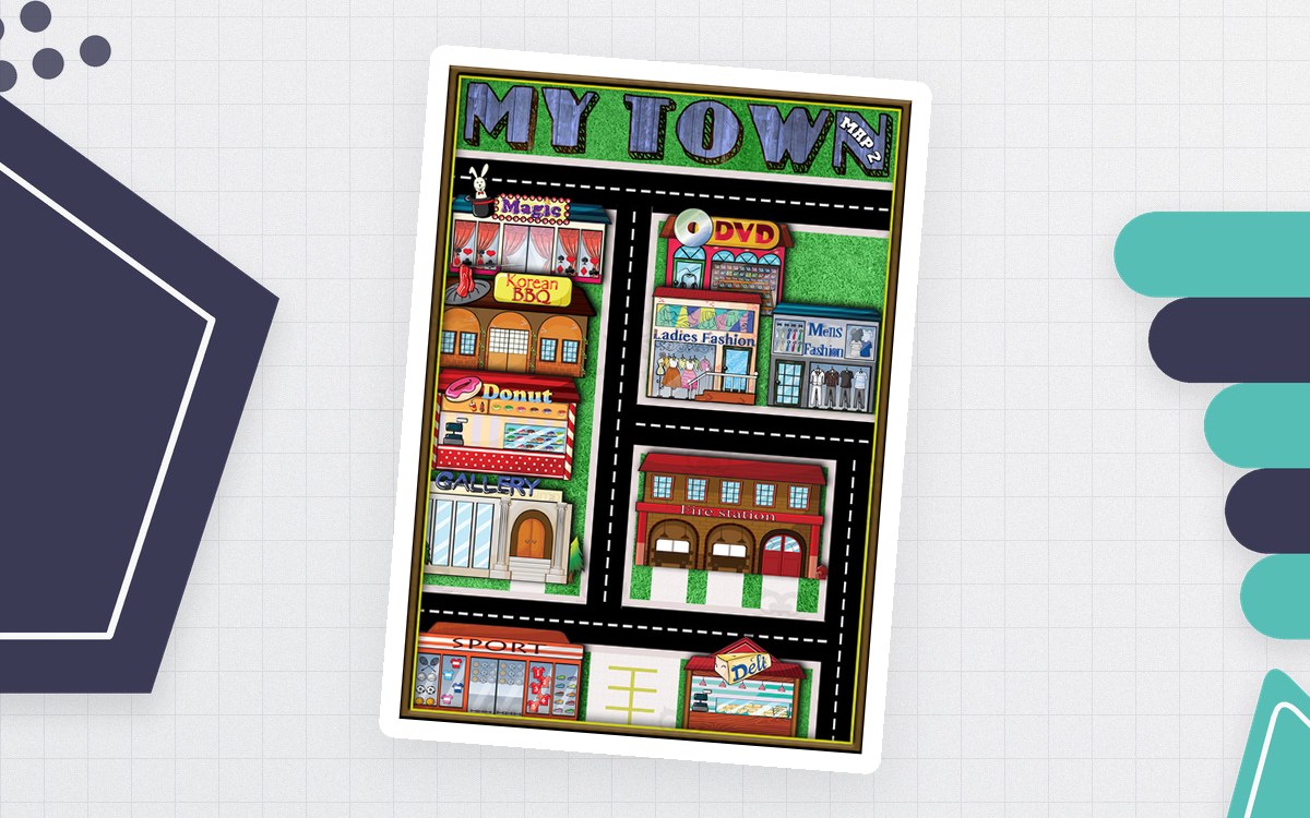 My Community Vocabulary Icons Set 2 preview: A town image covering buildings, places and locations