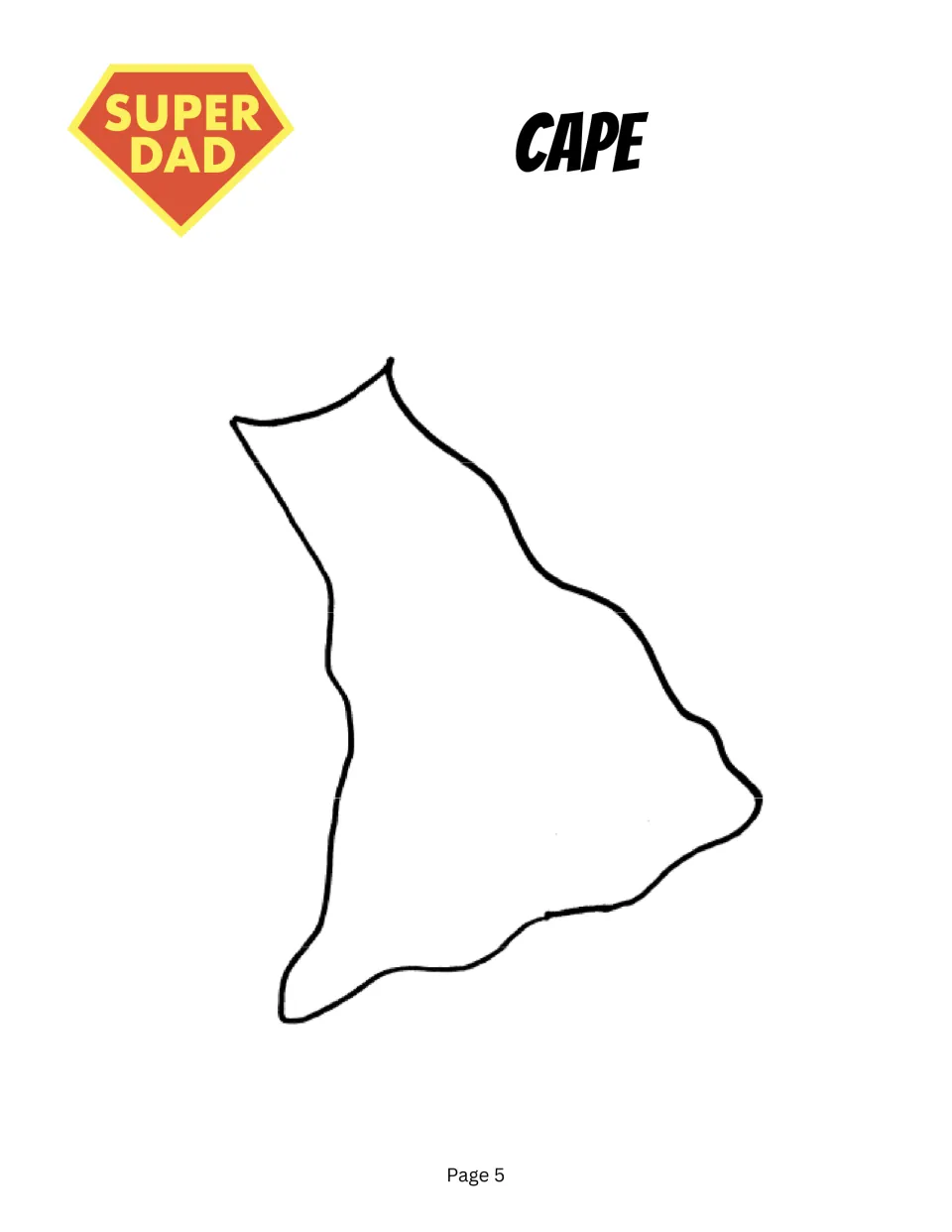 Cape template: a wavy cape outline for students to color, cut out and glue behind the superhero body figure