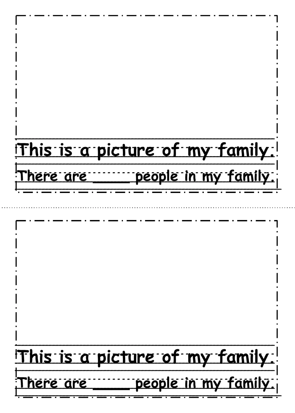 Family portrait page: students draw their family, then complete the sentence There are ___ people in my family