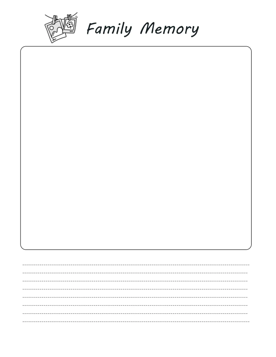 Family Memory template for Activity 1, where children draw a family memory and write a few sentences about it