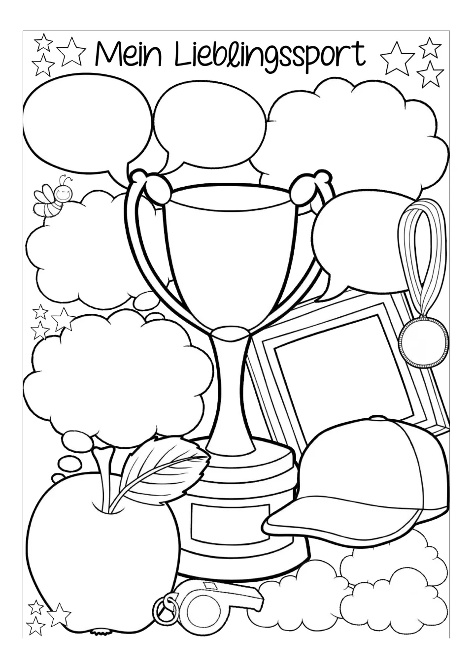 German sport worksheet template headed “Mein Lieblingssport” (My Favorite Sport), without response prompts