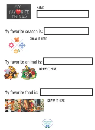 My Favorite Things – Writing & Dialogue Worksheet – cover