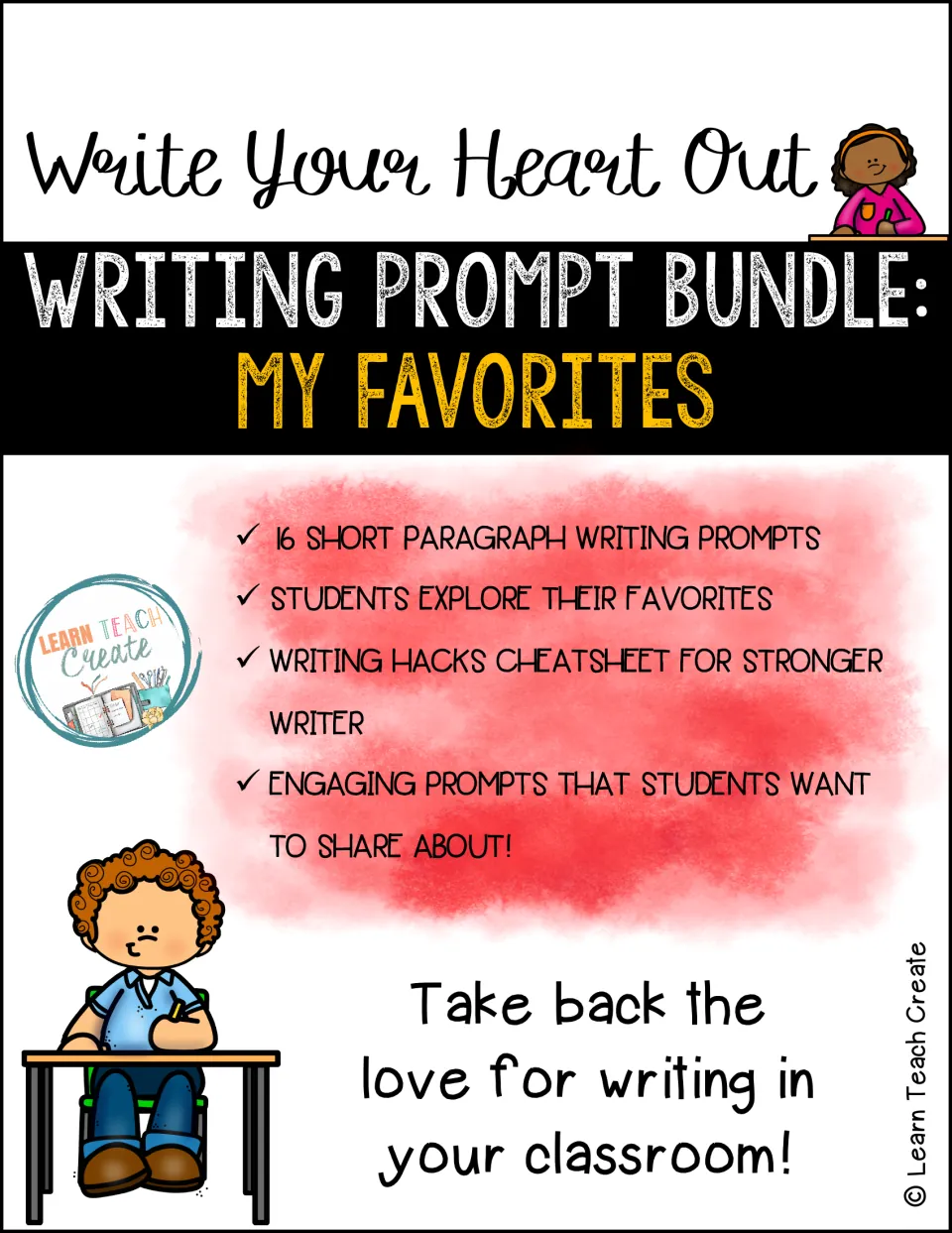 Cover of My Favorites Writing Prompt Bundle, introducing 16 short paragraph prompts and a writing tips sheet