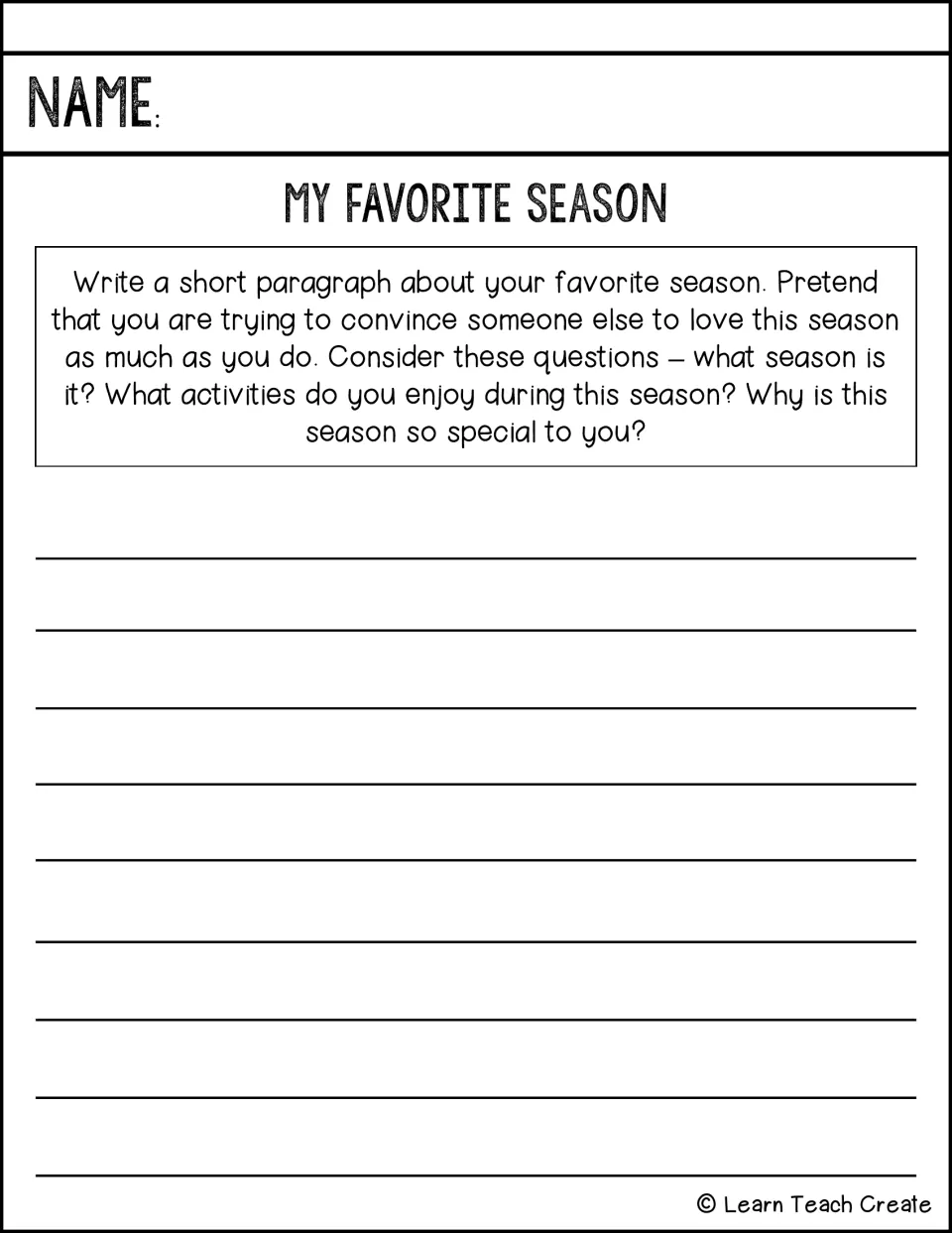 Favorite season paragraph prompt asks students to persuade a reader with activities and personal reasons