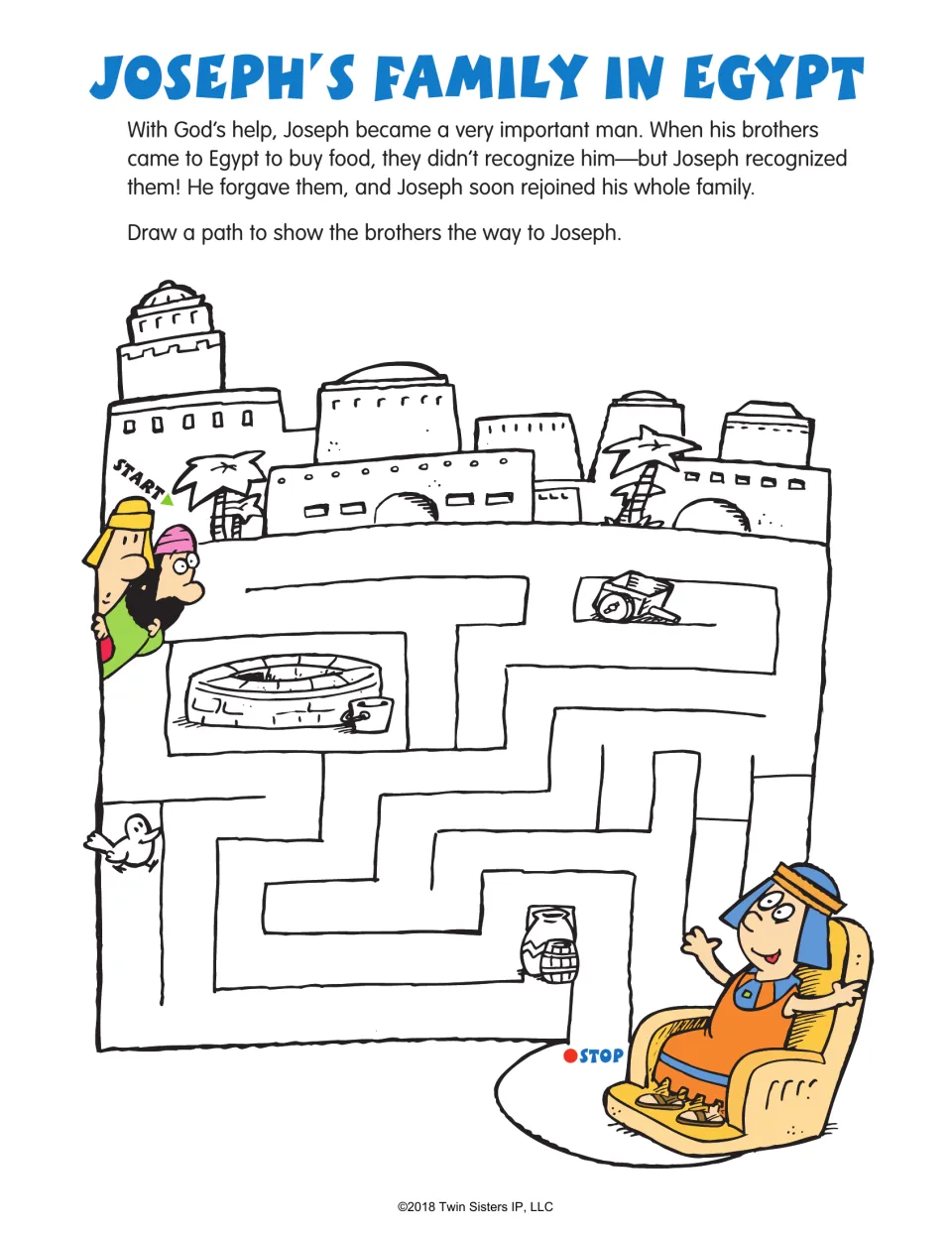 Joseph's Family in Egypt maze retells his forgiveness of his brothers and asks children to guide them to Joseph.