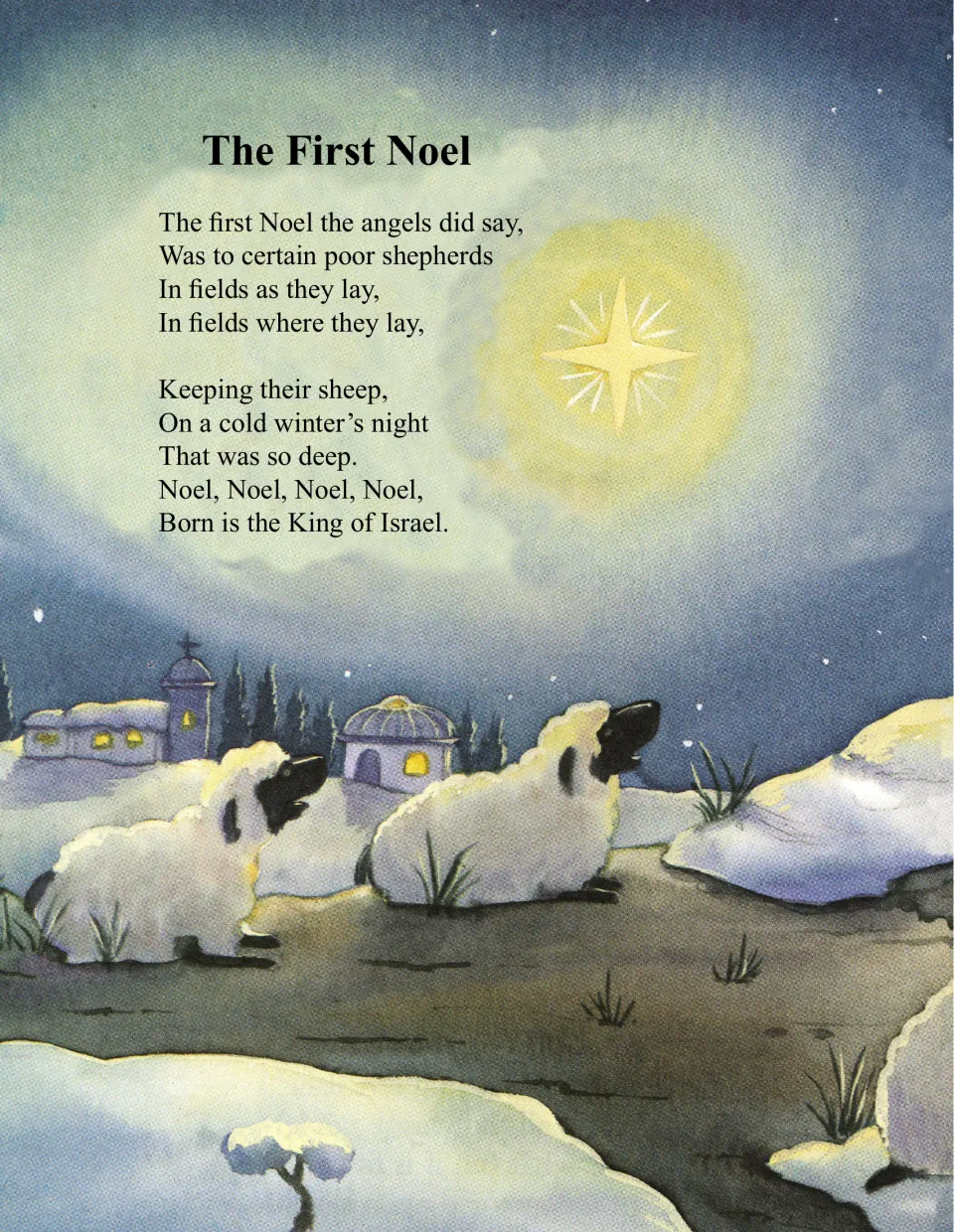 'The First Noel' verse: 'The first Noel the angels did say' to 'Born is the King of Israel', sheep under a star
