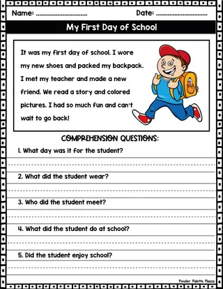 My First Day of School – Reading Passage – sample page 2