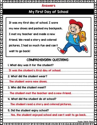 My First Day of School – Reading Passage – sample page 3