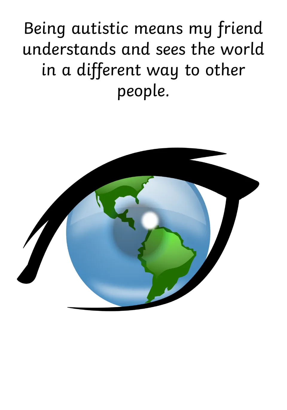 Social story page explains that the autistic friend understands and sees the world differently from other people.