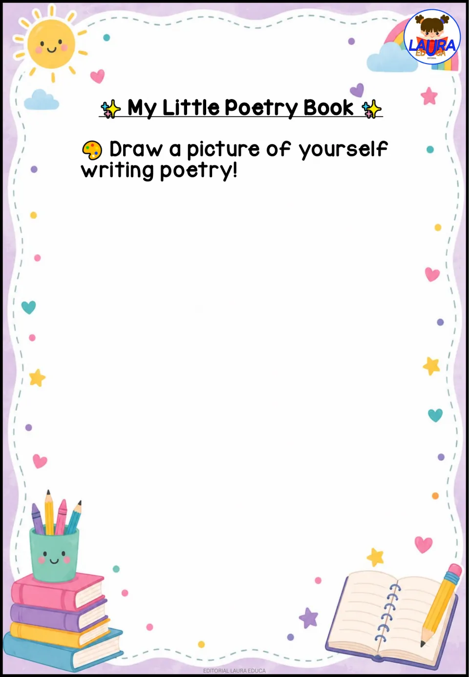 Poet self-portrait: students follow the prompt 'Draw a picture of yourself writing poetry!' and sketch themselves