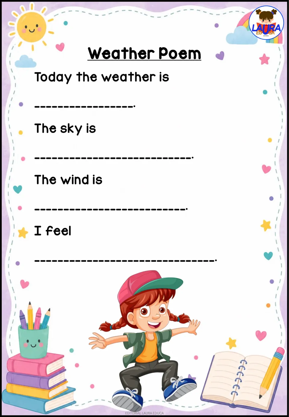 Weather Poem: students describe today's weather, the sky and the wind, then write how the weather makes them feel