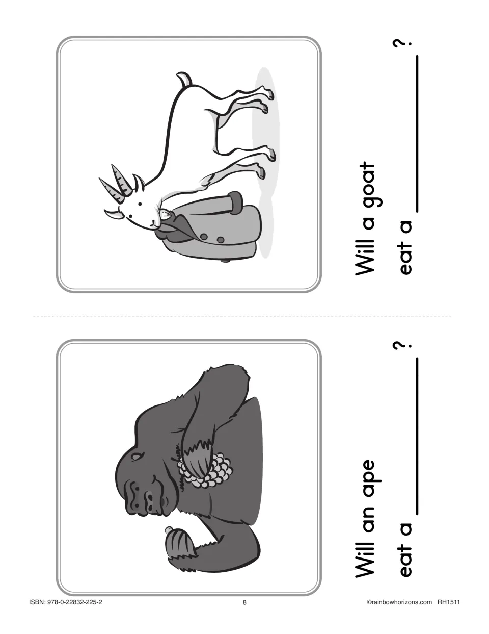 Bears and Pears minibook sheet has two rhyming prompts: Will a goat eat a ___? and Will an ape eat a ___?
