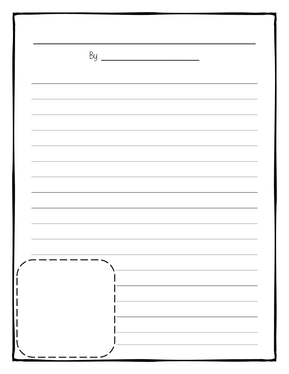 Autobiography writing page: students add a title, their name on the By line, write about themselves and draw a selfie