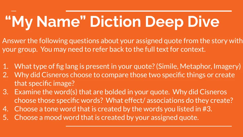 Group analysis instructions: five questions about figurative language, comparisons, diction, tone, and mood.