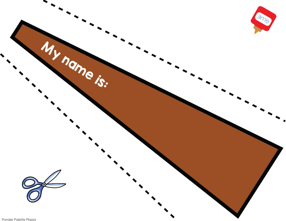 Brown tree trunk cutout labeled 'My name is:' for adding a student's name to the assembled name tree craft.