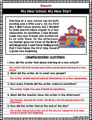 My New School – Back-to-School Reading Passage – sample page 3