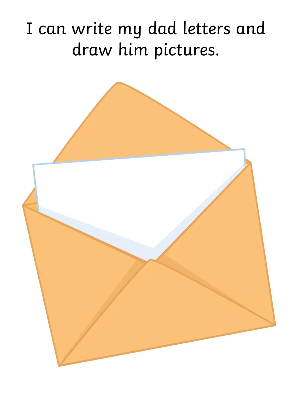Writing letters and drawing pictures for dad as a way to stay connected, illustrated with an open envelope