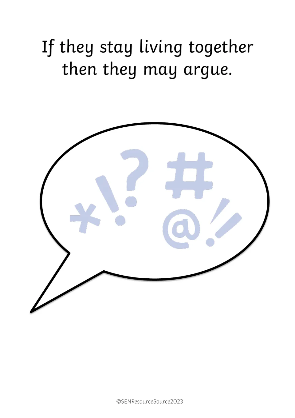 Story page: if parents stay living together they may argue, shown by a speech bubble full of angry symbols