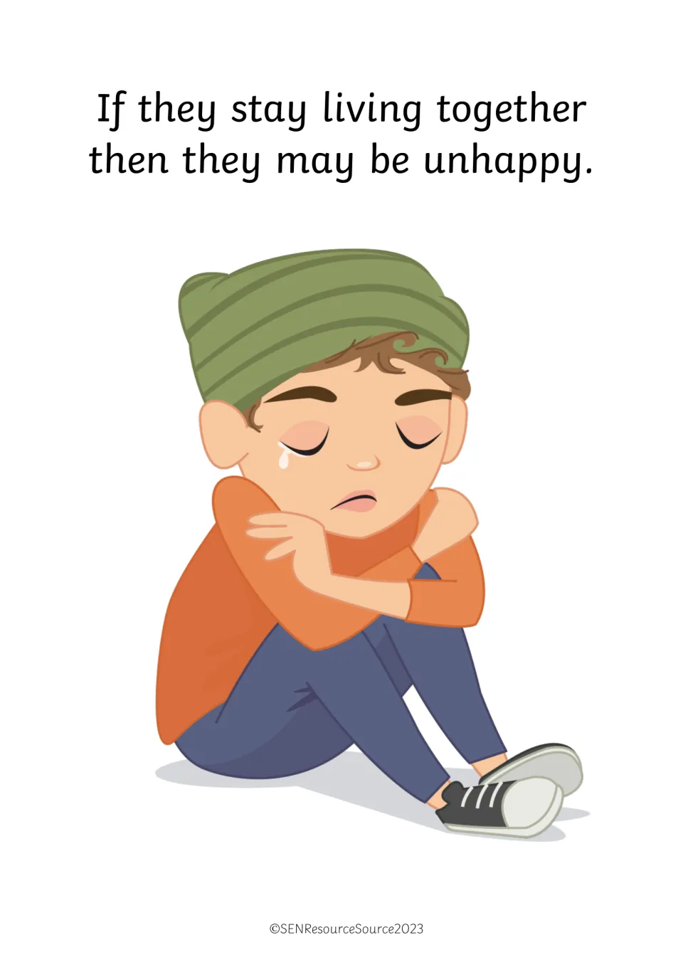 Story page: if they stay living together they may be unhappy, with a crying boy hugging his knees