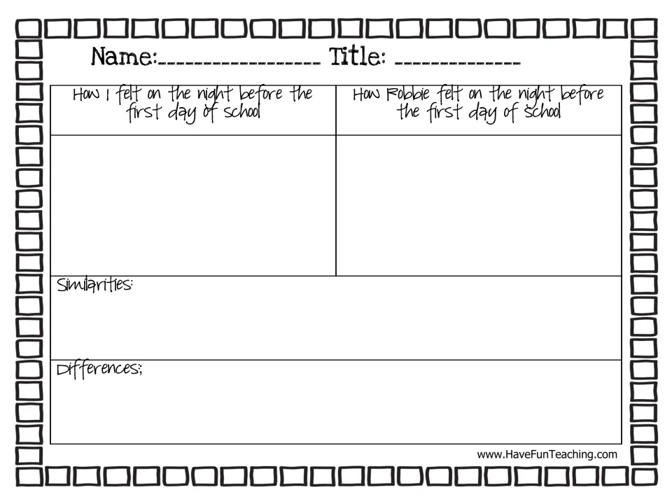 Point of view: students write how they and Robbie felt the night before school, then list similarities and differences