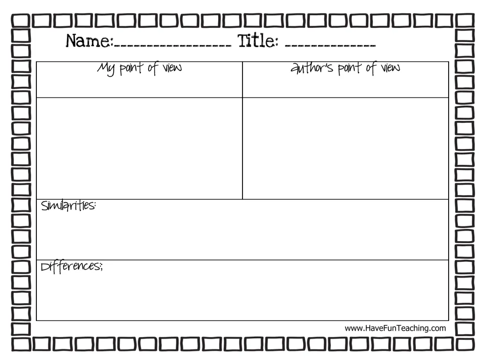 Reader vs. author: students contrast their point of view with the author's, then list similarities and differences