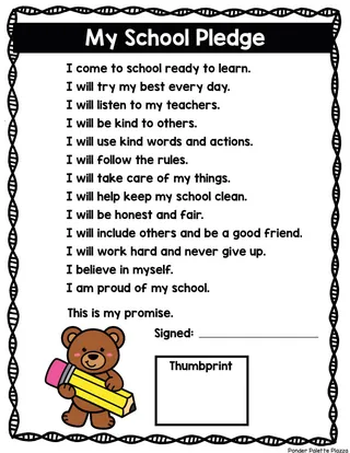 My School Pledge Worksheet – Back to School – sample page 2