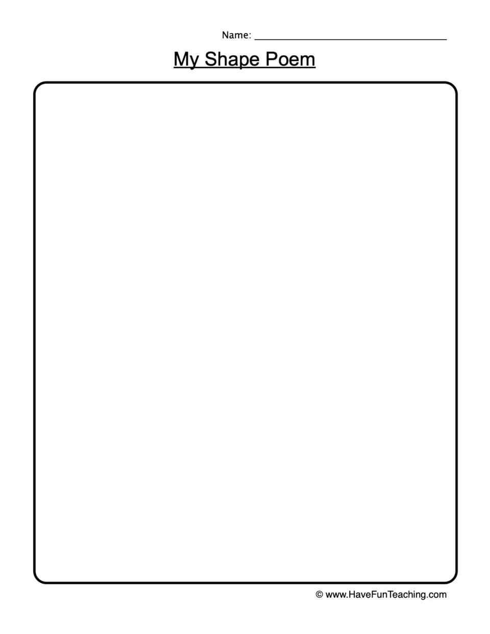 Shape poem composition page for sketching the chosen object's outline and writing words to form its shape.