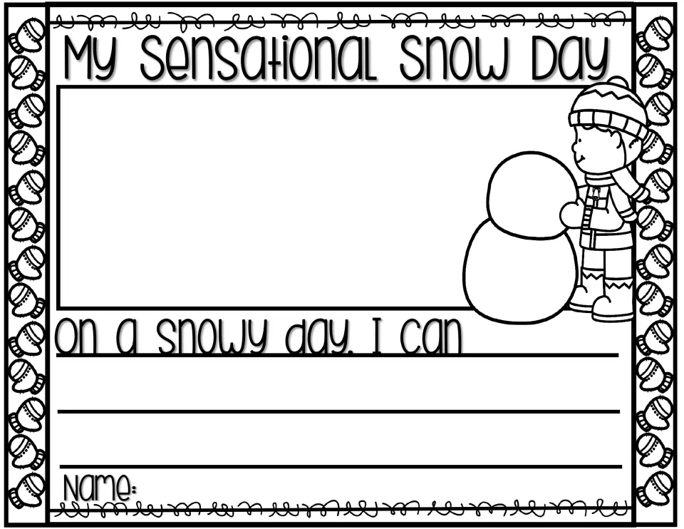 Snowy day writing prompt: students draw and complete 'On a snowy day, I can...' to tell what they can do in the snow