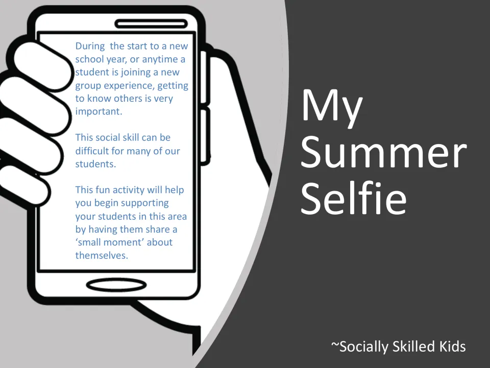 My Summer Selfie cover: a hand holds a phone whose screen describes sharing a small moment to get to know others