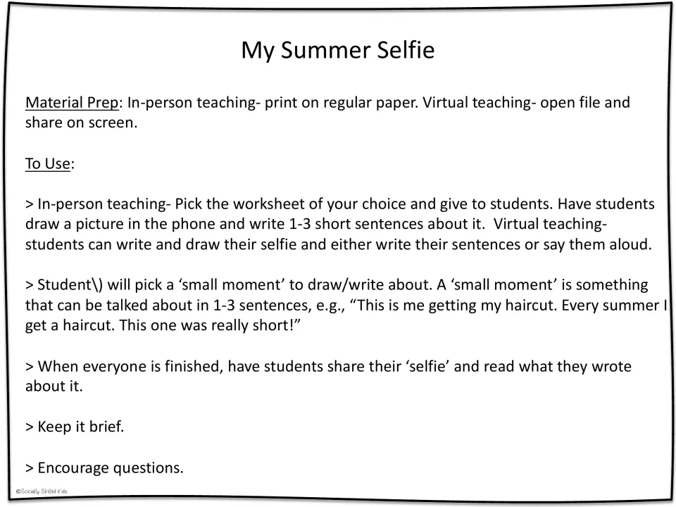 Teacher directions: print or share on screen; students draw a small moment in a phone, write 1-3 sentences and share
