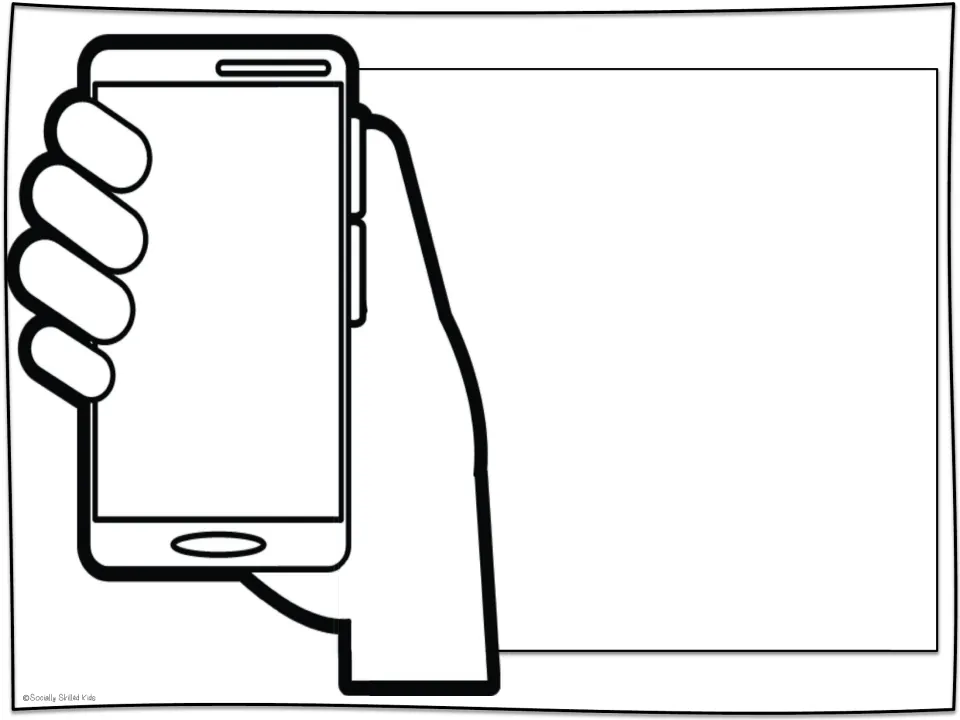 Blank selfie drawing: students sketch a moment on the phone screen and write about it in open unruled space