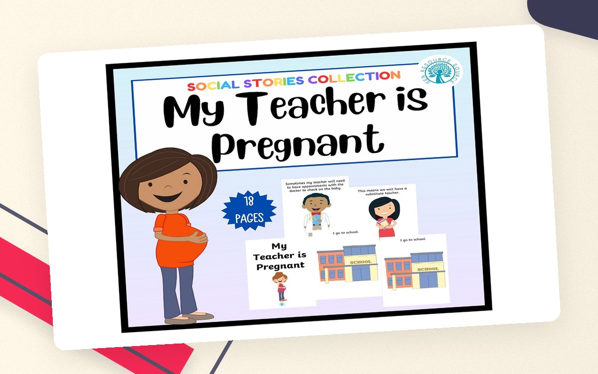 My Teacher is Pregnant social-story cover with an illustrated teacher.