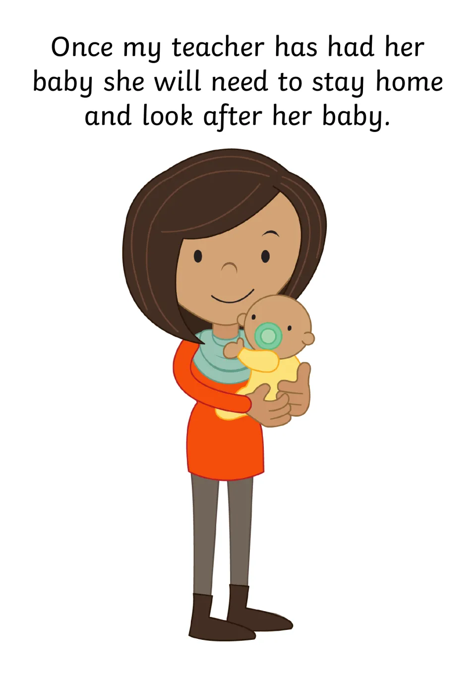 Maternity leave: after the birth she will stay home to look after her baby, shown cradling an infant with a pacifier