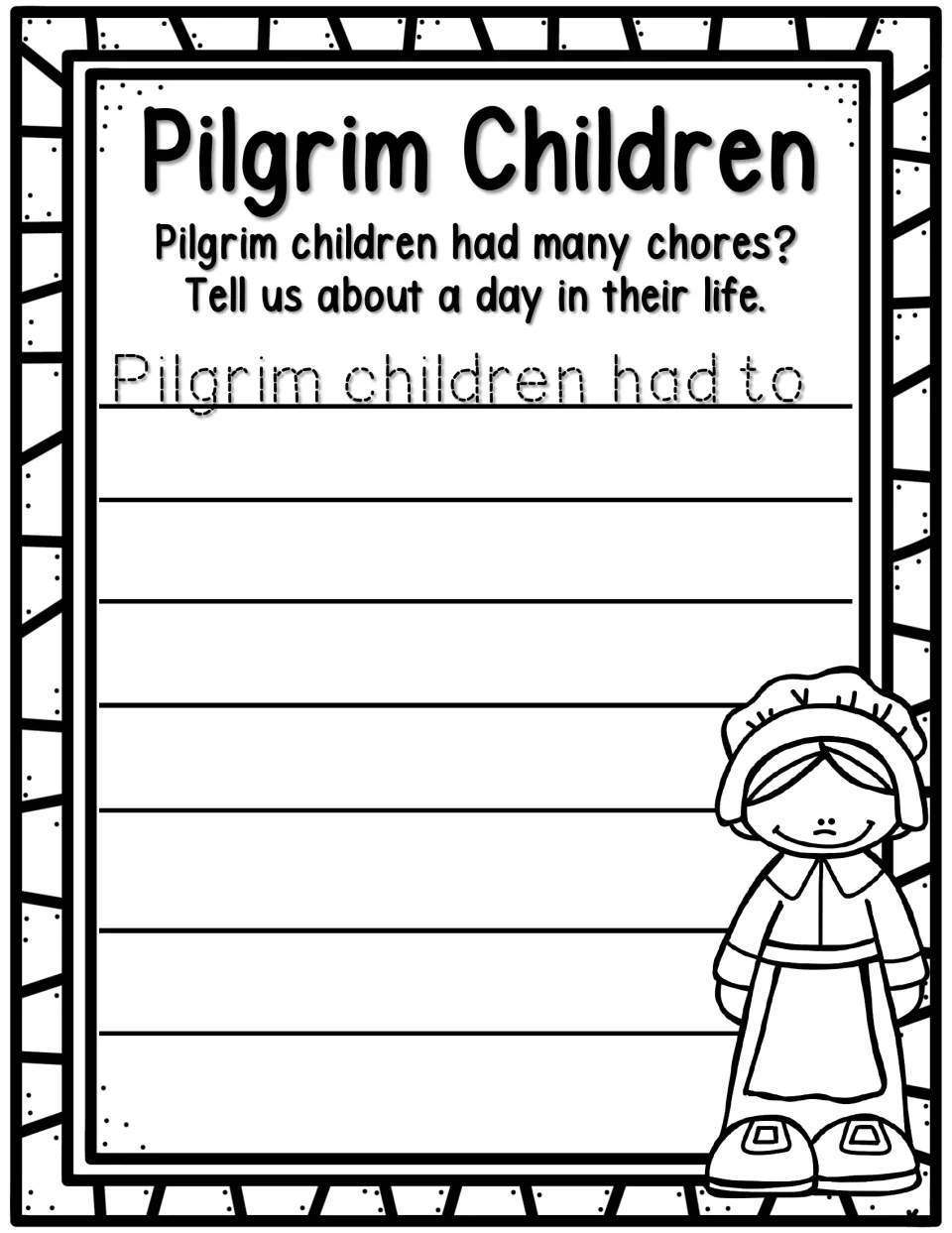 Pilgrim Children journal prompt about a day of chores, with the sentence starter 'Pilgrim children had to'