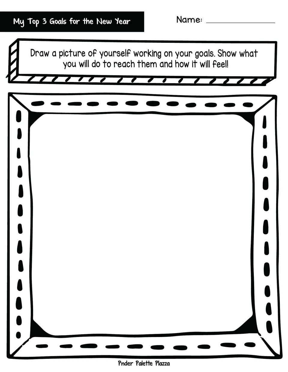 Picturing New Year goals: students draw themselves working toward their goals, showing what they will do and how it feels