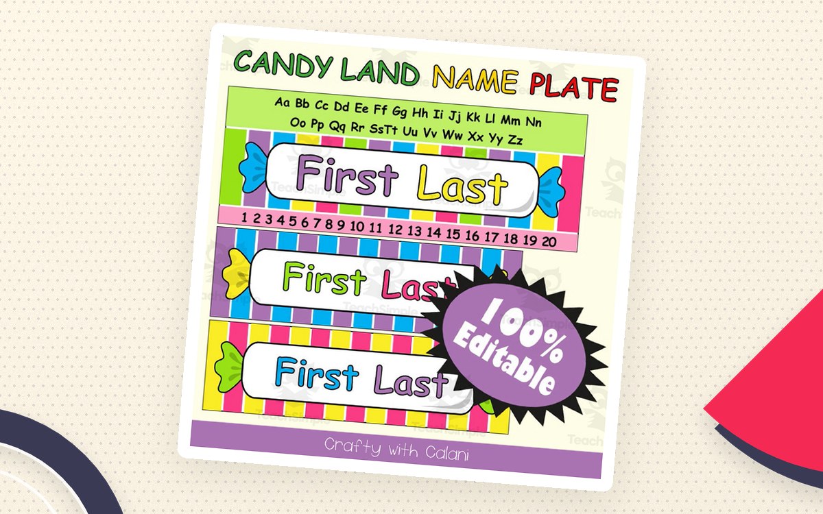 Name Plate Labels in Candy Land Theme - 100% Editable preview