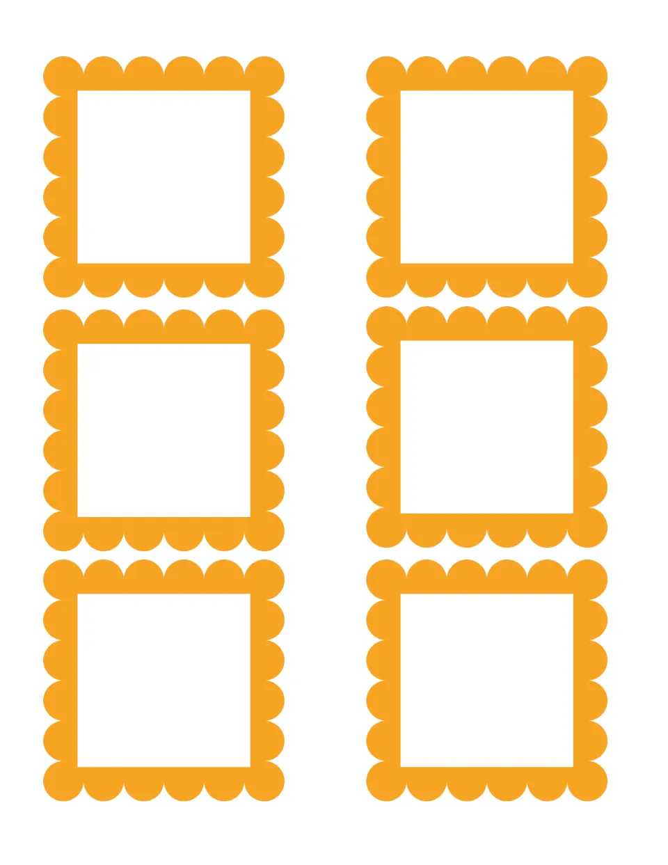 Blank shape cards: six empty cards with no shapes drawn, for drawing more circles, squares or other shapes to sort
