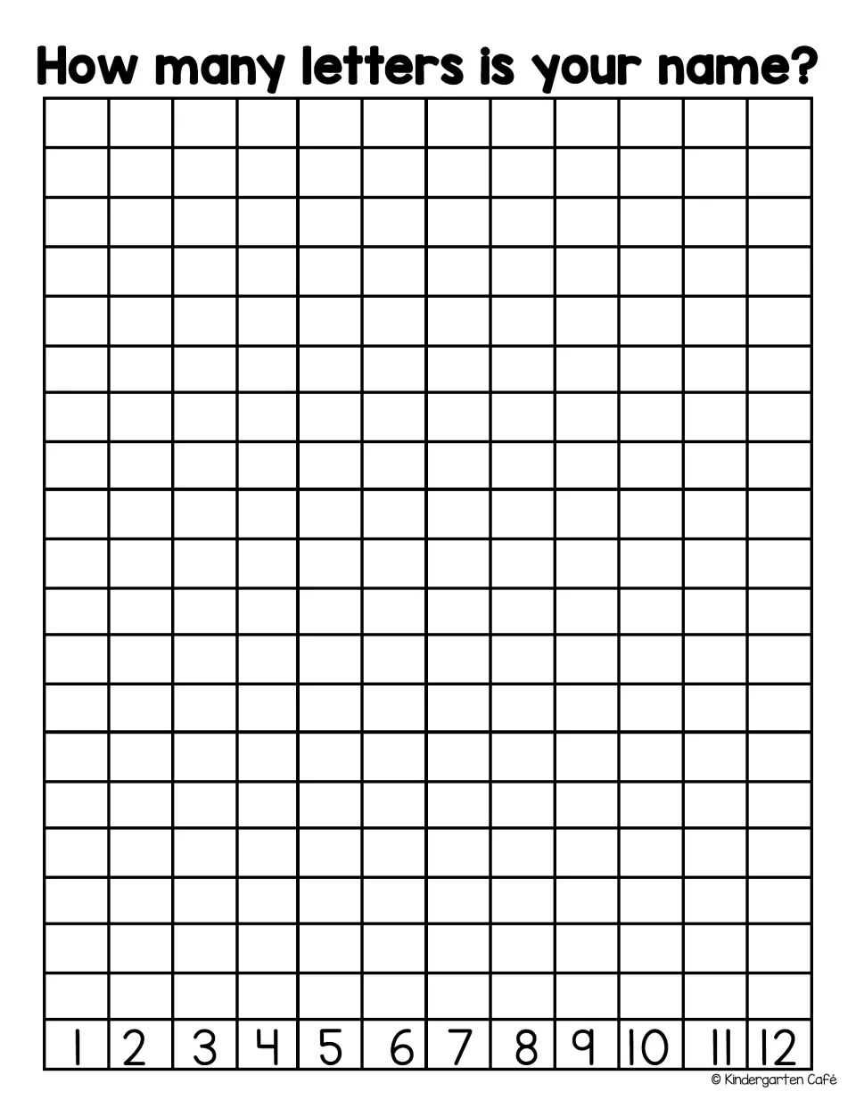 How many letters is your name? Class graph numbered 1 to 12 where students glue the cut-apart letters of their names