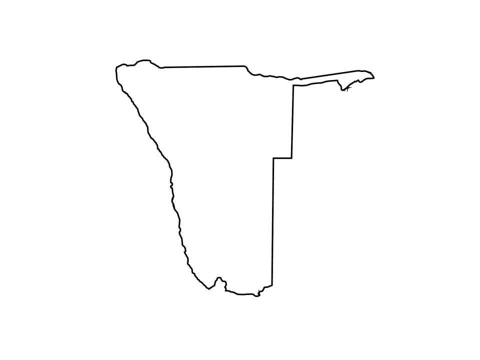 Namibia blank outline map showing only the national border, ready for students to practise map labeling