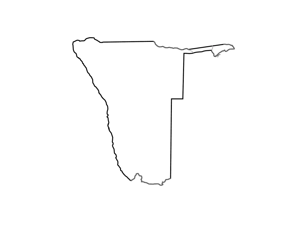 Namibia outline map with its border rivers traced in gray along the north and south, left unlabeled for students