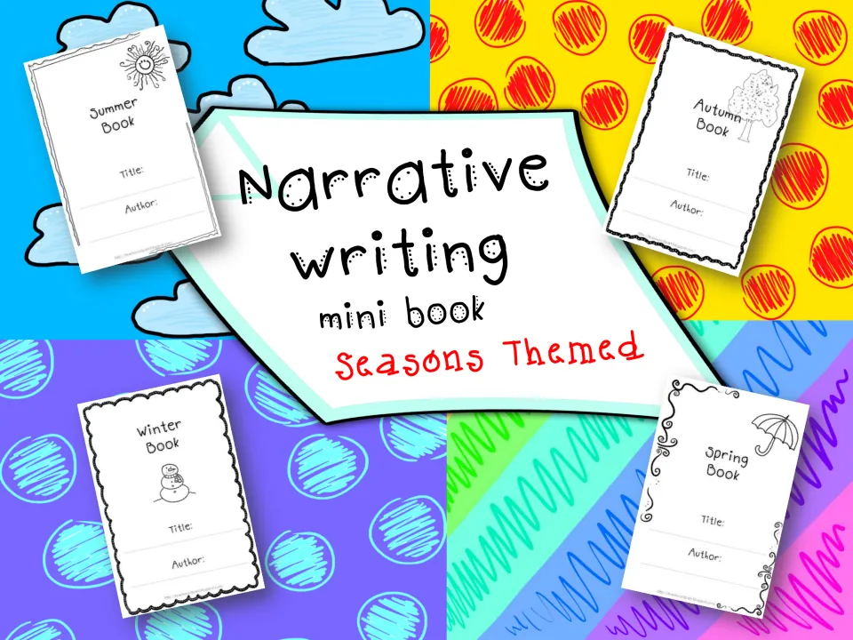 Narrative Writing Season Themed Mini Books cover showing Spring, Summer, Autumn, and Winter book covers