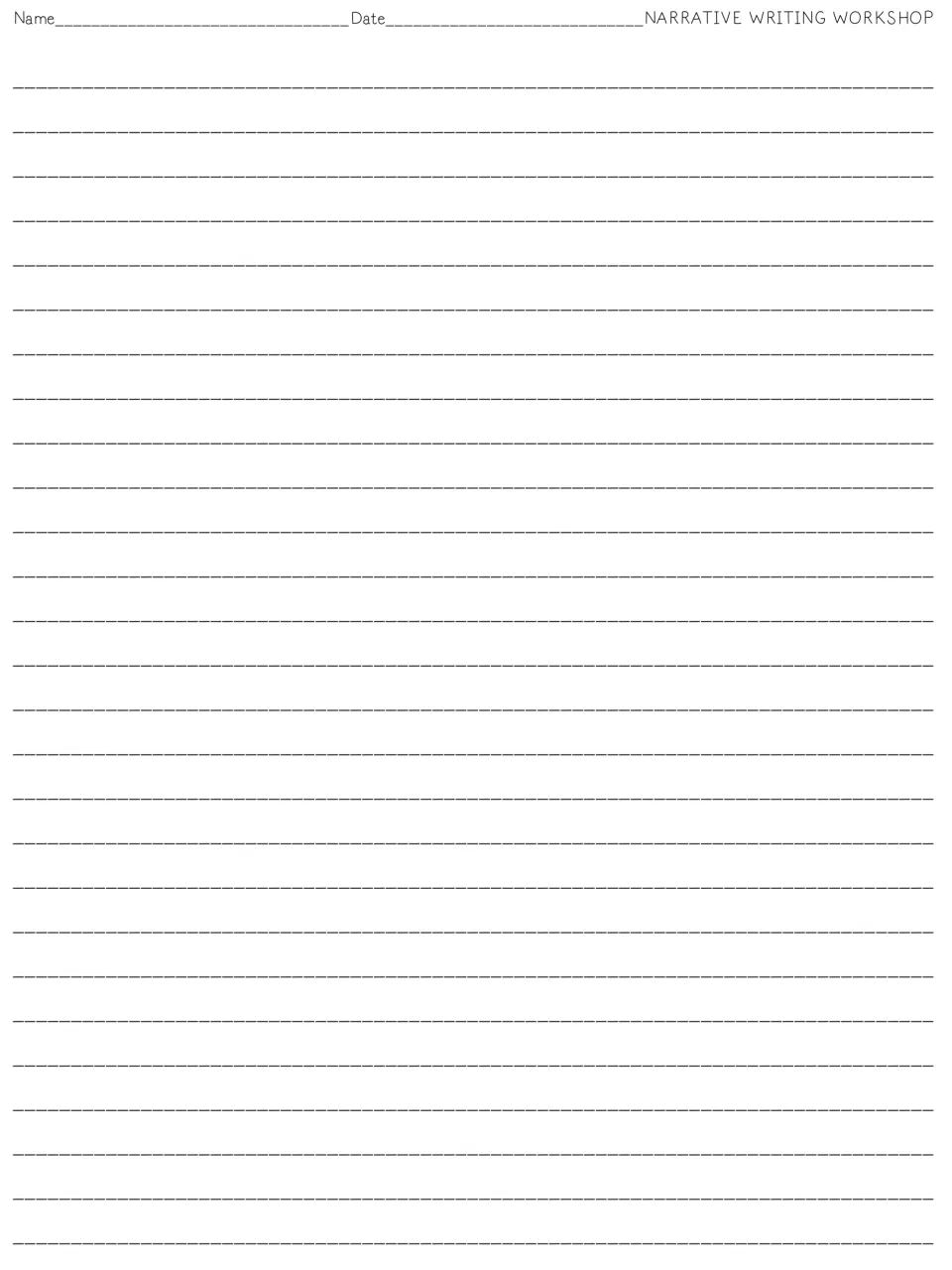 Draft continuation page with name and date header and no directions, giving students more room to keep writing their story