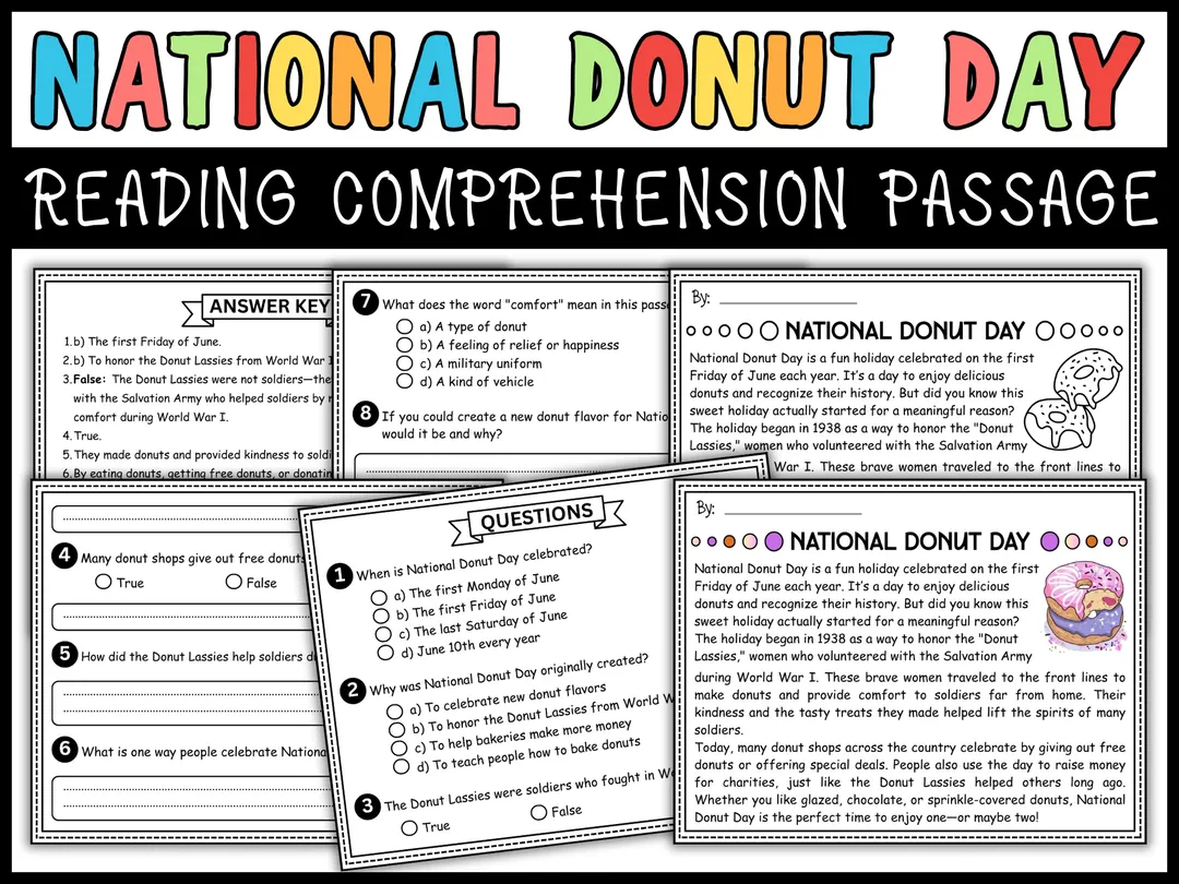 National Donut Day Reading Comprehension Passage & Questions – cover