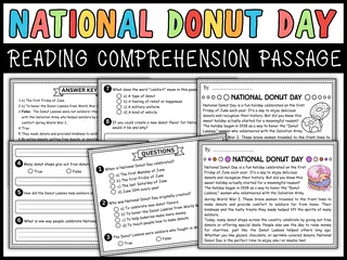 National Donut Day Reading Comprehension Passage & Questions – cover