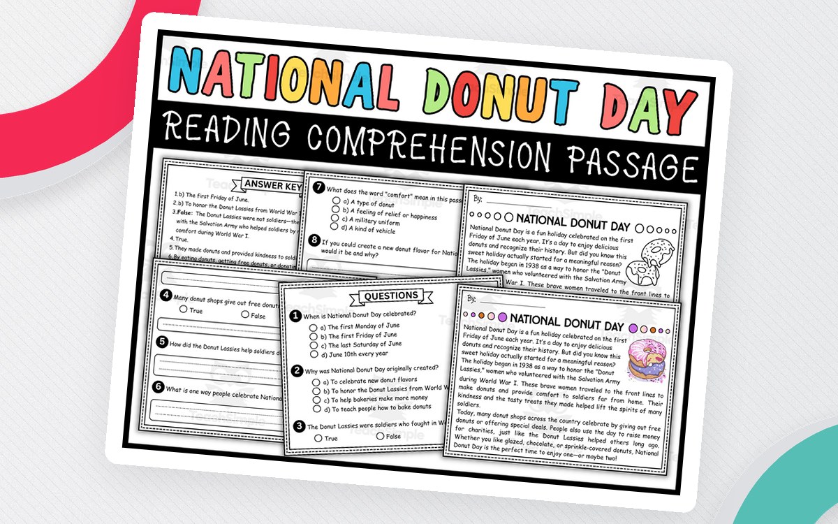 National Donut Day Reading Comprehension Passage & Questions preview
