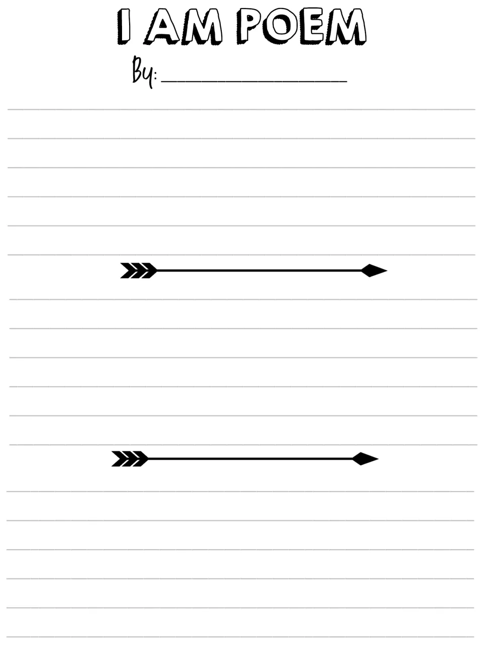 “I Am” poem writing template provides space for students to compose three stanzas and add their author name