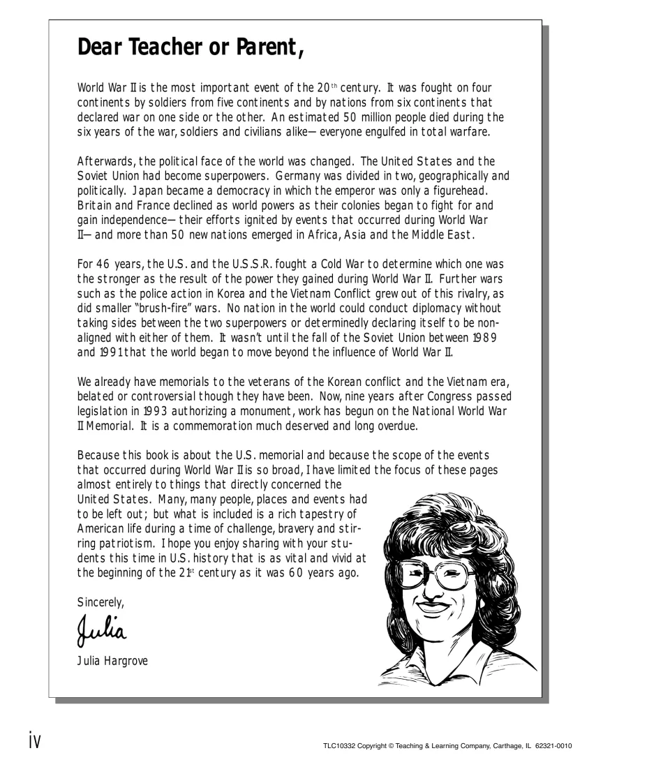 Letter to teachers and parents from author Julia Hargrove on why WWII matters and the book's U.S. focus