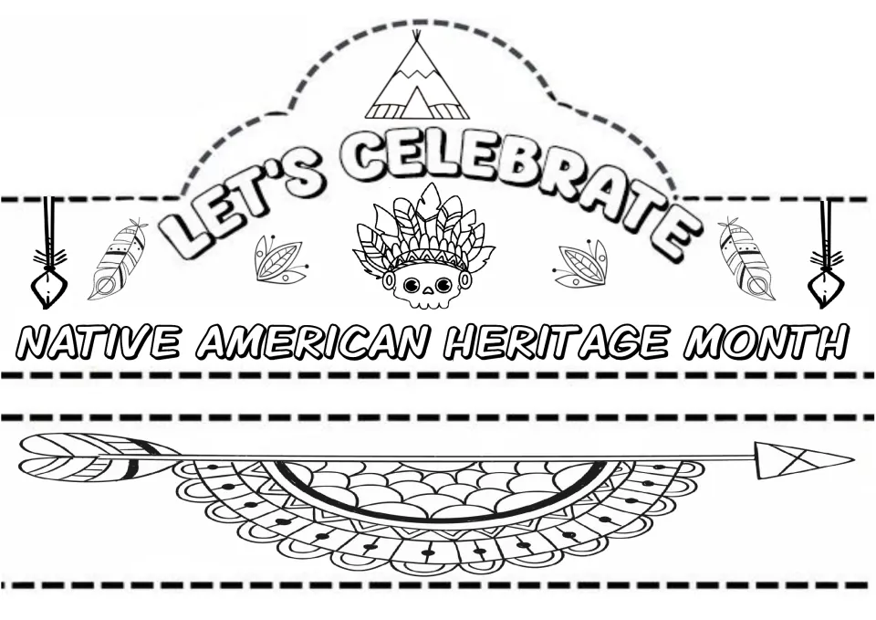 Crown craft 1 of 5: "Let's Celebrate Native American Heritage Month," for students to color, cut, and wear.
