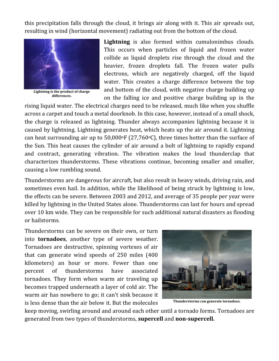 Lightning, thunder and tornadoes explained: how charge differences form lightning and how trapped warm air spins